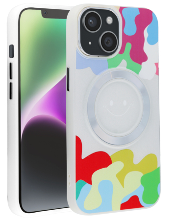 Happy Face Wireless Charging Case - WHITE for iPhone 14 Plus / 15 Plus (Only Ground Shipping)