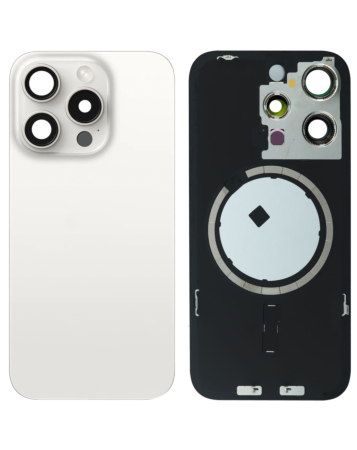 Grab the wholesale deals on the Back Glass with Frame and MagSafe Magnet for iPhone 15 Pro, no logo, white titanium.