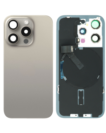 Shop the Back Glass with Wireless NFC and MagSafe for iPhone 15 Pro, no logo, natural titanium.