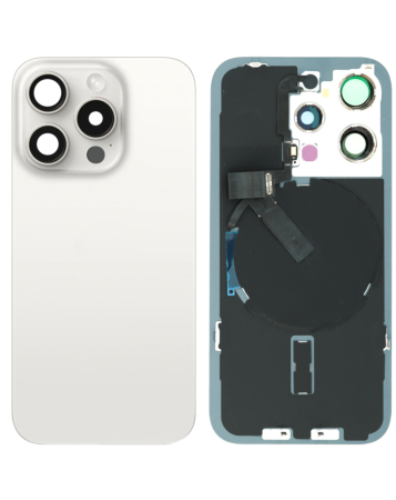 Order the Back Glass with Wireless NFC and MagSafe for iPhone 15 Pro, no logo, white titanium.
