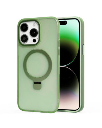 Carbon Wireless Charging Case with Ring Stand - GREEN for iPhone 15 Pro (Only Ground Shipping)