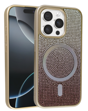 Wireless Charging Bling Diamond Crystal Case - GOLD for iPhone 15 Pro (Only Ground Shipping)