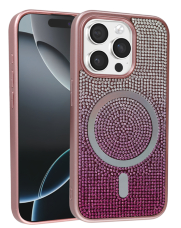 Wireless Charging Bling Diamond Crystal Case - PINK for iPhone 15 Pro (Only Ground Shipping)