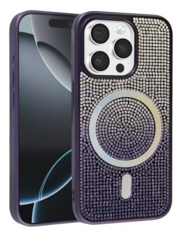 Wireless Charging Bling Diamond Crystal Case - PURPLE for iPhone 15 Pro (Only Ground Shipping)