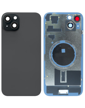 Stock up on the Back Glass with Frame and MagSafe Magnet for iPhone 15 Plus, no logo, in black.
