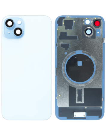 Buy the Back Glass with Frame and MagSafe Magnet for iPhone 15 Plus, no logo, in blue.
