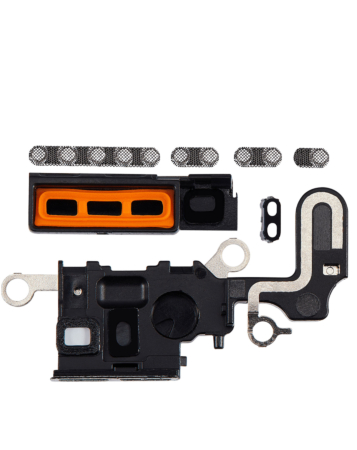 Buy the black loudspeaker and mic mesh for iPhone 15 Plus — available in a 10-pack.