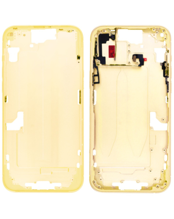 Stock up on the yellow middle frame with small parts for iPhone 15 Plus — international version.