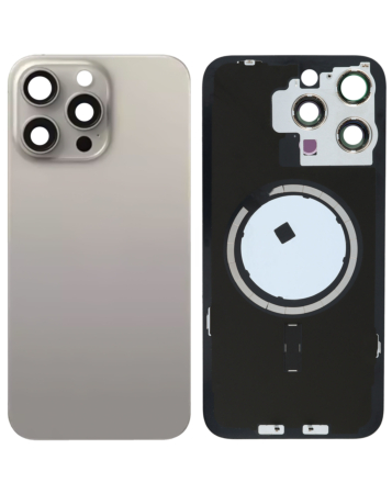 Shop the back glass with frame and MagSafe magnet for iPhone 15 Pro Max in natural titanium, no logo.