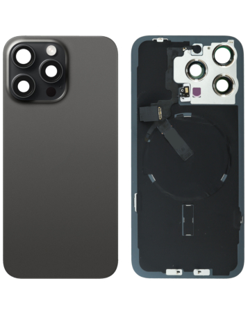 Purchase the black titanium back glass with frame, wireless NFC charging flex, and MagSafe magnet for iPhone 15 Pro Max, no logo.