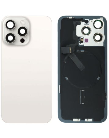 Buy the white titanium back glass with frame, wireless NFC charging flex, and MagSafe magnet for iPhone 15 Pro Max, no logo.