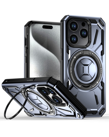 Full-Body Rugged Shockproof Case with Built-in Ring Holder - PURPLE for iPhone 15 Pro Max (Only Ground Shipping)