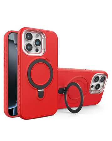Support Heavy Duty Case with Wireless Charging Kickstand - RED for iPhone 15 Pro Max (Only Ground Shipping)