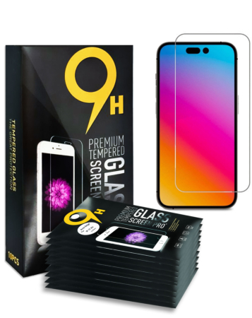 Shop the clear tempered glass for iPhone 15 Plus and 15 Pro Max — 2.5D, pack of 10.