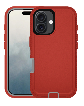 Heavy Duty Case for iPhone 16 (RED & GRAY) (Only Ground Shipping)