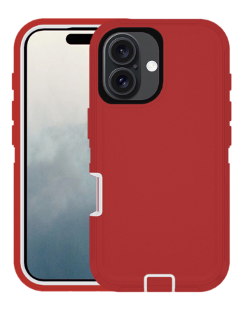 Heavy Duty Case for iPhone 16 (RED & WHITE) (Only Ground Shipping)