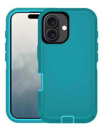 Heavy Duty Case for iPhone 16 (TEAL & WHITE) (Only Ground Shipping)