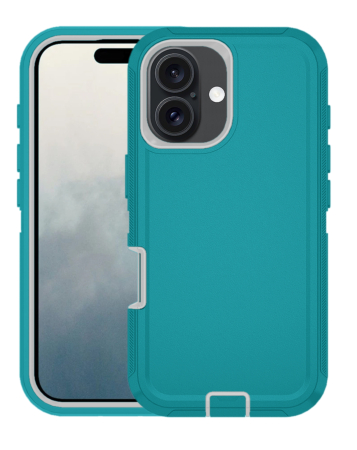 Heavy Duty Case for iPhone 16 (TEAL & WHITE) (Only Ground Shipping)