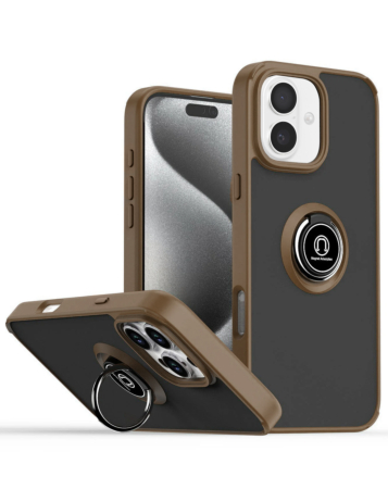 Hard PC Rear / Soft TPU Colorful Border Case with I-ring Holder - DESERT TITANIUM for iPhone 16 (Only Ground Shipping)