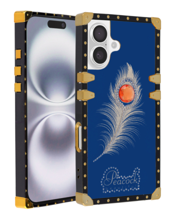 Peacock Feather Design Square Case - NAVY BLUE for iPhone 16 (Only Ground Shipping)