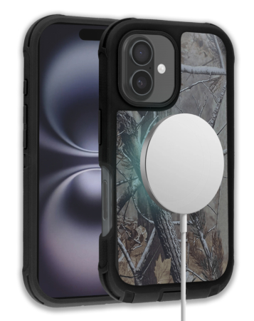 Wireless Charging Heavy Duty Case - CAMO BLACK for iPhone 16 (Only Ground Shipping)