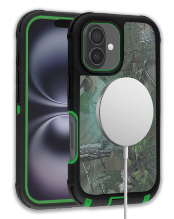 Wireless Charging Heavy Duty Case - CAMO GREEN for iPhone 16 (Only Ground Shipping)