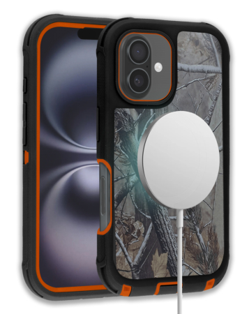 Wireless Charging Heavy Duty Case - CAMO ORANGE for iPhone 16 (Only Ground Shipping)