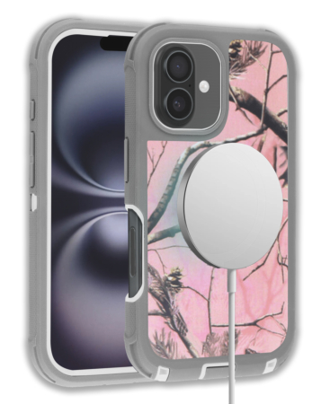 Wireless Charging Heavy Duty Case - CAMO PINK for iPhone 16 (Only Ground Shipping)