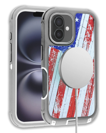 Wireless Charging Heavy Duty Case - US FLAG for iPhone 16 (Only Ground Shipping)