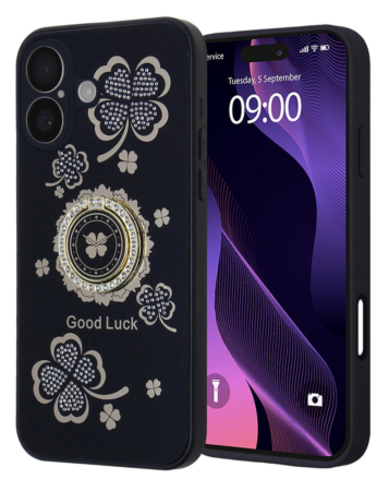 Luxury Diamond Shiny Cases with Ring - BLACK for iPhone 16 (Only Ground Shipping)