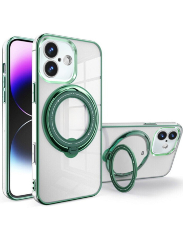 iPhone 16 Magnetic Clear Cases with Magsafe Ring Stand - GREEN (Only Ground Shipping)
