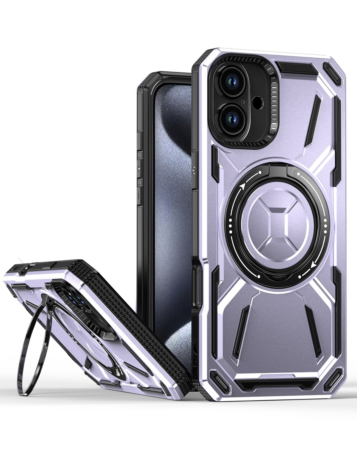 Full-Body Rugged Shockproof Case with Built-in Ring Holder - PURPLE for iPhone 16 (Only Ground Shipping)
