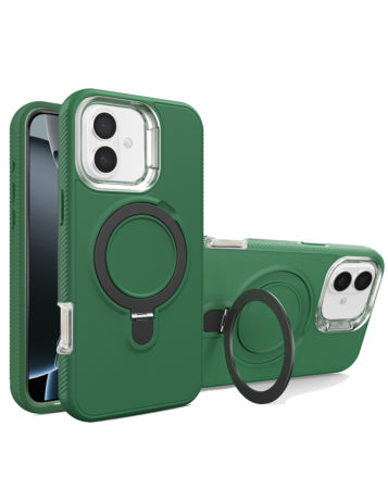 Support Heavy Duty Case with Wireless Charging Kickstand - DARK GREEN for iPhone 16 (Only Ground Shipping)