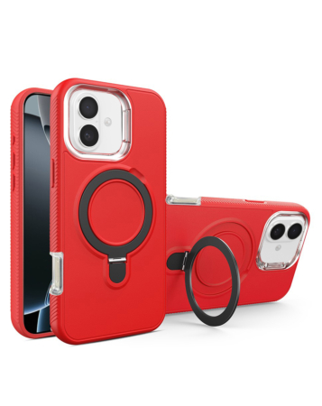 Support Heavy Duty Case with Wireless Charging Kickstand - RED for iPhone 16 (Only Ground Shipping)