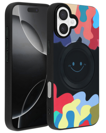 Happy Face Wireless Charging Case - BLACK for iPhone 16 (Only Ground Shipping)