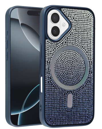 Wireless Charging Bling Diamond Crystal Case - BLUE for iPhone 16 (Only Ground Shipping)