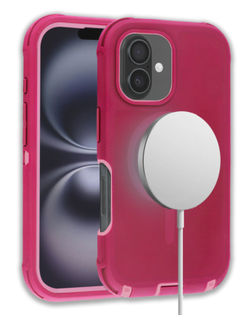 Wireless Charging Heavy Duty Case - PINK & PINK for iPhone 16 (Only Ground Shipping)