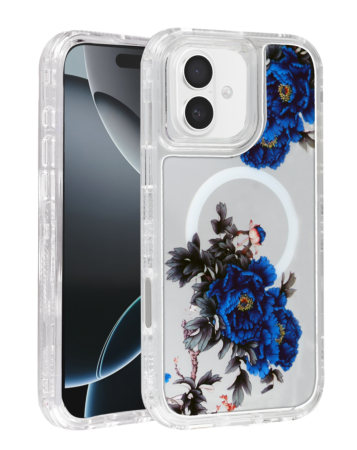 Flower Design Transparent Case with Wireless Charger - Style 2 for iPhone 16 (Only Ground Shipping)