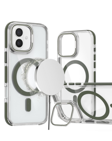 Thin Magnetic Clear Case with Camera Stand Kickstand - GRAY for iPhone 16 (Only Ground Shipping)