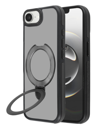 Matte Transparent Case with Wireless Charging Kickstand - (BLACK) for iPhone 16e / 17e (Only Ground Shipping)