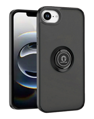 Hard PC Rear / Soft TPU Colorful Border Case with I-ring Holder - (BLACK) for iPhone 16e / 17e (Only Ground Shipping)