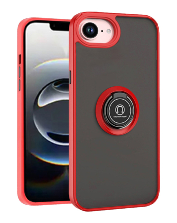 Hard PC Rear / Soft TPU Colorful Border Case with I-ring Holder - (RED) for iPhone 16e / 17e (Only Ground Shipping)