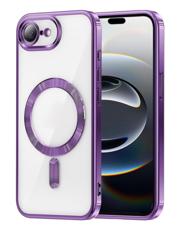 Shiny Wireless Charging Clear Case - (DARK PURPLE) for iPhone 16e / 17e (Only Ground Shipping)