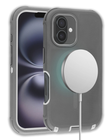 Wireless Charging Heavy Duty Case - GRAY for iPhone 16 Plus (Only Ground Shipping)