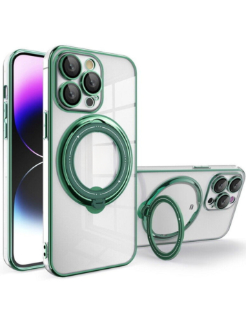 iPhone 16 Pro Magnetic Clear Cases with Magsafe Ring Stand - GREEN (Only Ground Shipping)