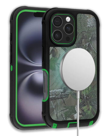 Wireless Charging Heavy Duty Case - CAMO GREEN for iPhone 16 Pro Max (Only Ground Shipping)