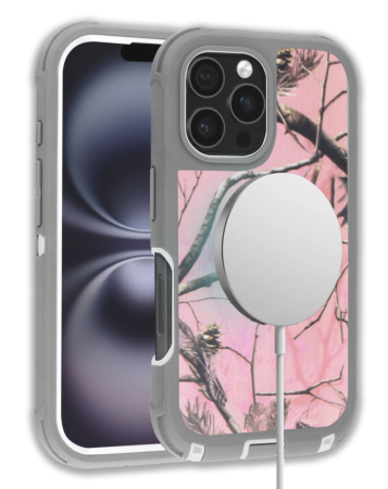 Wireless Charging Heavy Duty Case - CAMO PINK for iPhone 16 Pro Max (Only Ground Shipping)