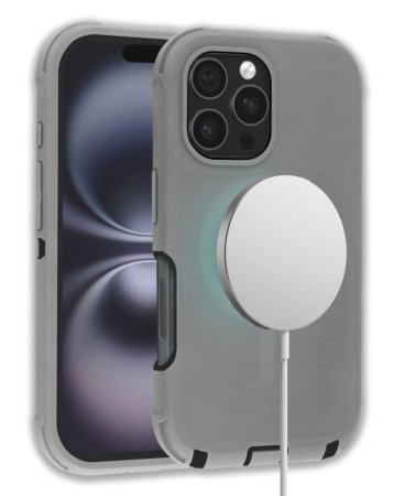 Wireless Charging Heavy Duty Case - GRAY & BLACK for iPhone 16 Pro Max (Only Ground Shipping)