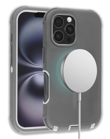Wireless Charging Heavy Duty Case - GRAY for iPhone 16 Pro Max (Only Ground Shipping)