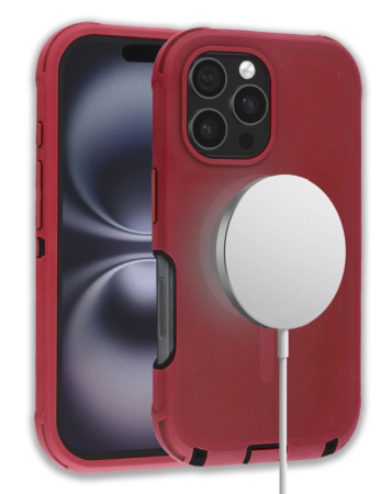Wireless Charging Heavy Duty Case - RED & BLACK for iPhone 16 Pro Max Pro (Only Ground Shipping)